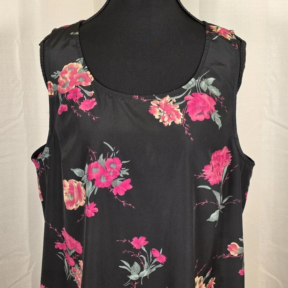 Free People Floral Shift Dress Black Sleeveless Size Large Boho